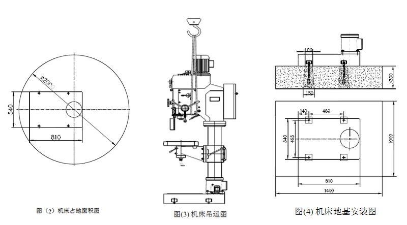 Z5050占地面積圖、吊運圖和地基安裝圖 Z5050占地面積圖、吊運圖和地基安裝圖